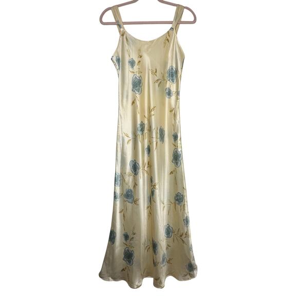 Sm Y2K VTG Jones New York Butter Yellow Maxi Slip Dress Roses Romantic Fairy 90s - Picture 1 of 7